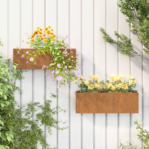 Gabionen Hochbeet,Blumenkasten Balkonwand-PflanzküBel 2 STK. Rostig Cortenstahl 53x10x17 Cmgeeignet FüR Garten, Eingang, Schlafzimmer, Wohnzimmer, Korridor, BüRo von BUKSCYJS