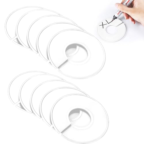 10 Stück Kleiderständer Größen Teiler, Kleidung Rack Größe Teiler, Runde Kunststoff-Größenteiler, Größenfinder Kleiderständer für Kleiderschrank Bekleidungsgeschäft (Weiß) von BUKYCAT