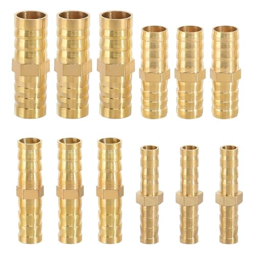 12 Stück Schlauchverbinder Adapter, Messing Schlauch Anschluss Gerader, Messing Widerhaken Schlauch Gerade Anschluss für Luftleitung Wasserleitung Kraftstoffleitung Olleitung (6mm/8mm/10mm/12mm) von BUKYCAT