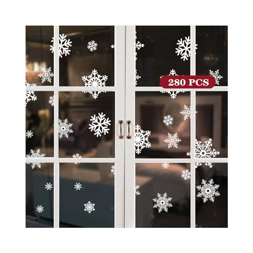 280 Stück Schneeflocken Fensterbild, Wiederverwendbar Fensterbilder Weihnachten Selbstklebend, Weihnachten Fenstersticker, Schneeflocken Statisch Haftende PVC Aufkleber für Weihnachts-Fenster von BUKYCAT