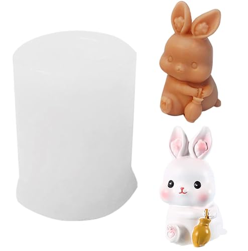 3D Hase Kerzenform Silikon, Silikonform mit Osterhasen,3D Hase Form Silikonform, 3D Hase Form Silikon Backform, Ostern Kaninchen Silikonform für Fondant, Kuchen, Schokolade, DIY 3D Hase Kerzen (A) von BUKYCAT