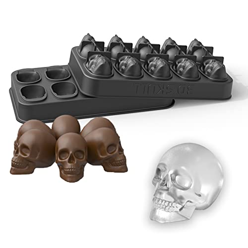 3D Totenkopf Silikon Eiswürfelform, Totenkopf Schokoladenform Silikon Pralinenform 1er Set, Silikon Ice Cubes Mold Tray, 3D Totenkopf Silikon Eiswürfel für Whisky-, Cocktail-, Likör- und Gin-Gläser von BUKYCAT