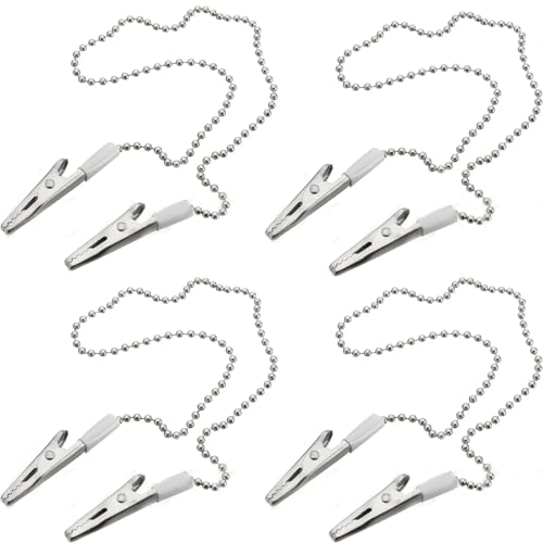 4 Stück Serviettenkette mit Clip Senioren, Serviettenkette mit Klammern Edelstahl, Silber Lätzchenkette mit Klammern, Serviettenhalter, Serviette Clips für ältere Menschen und Kinder von BUKYCAT