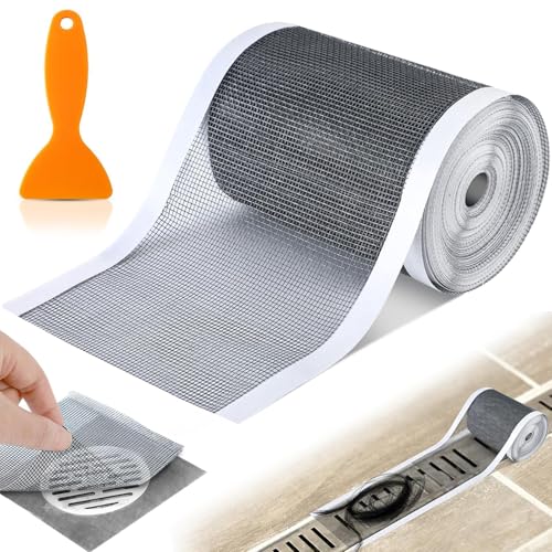 Abflusssieb Dusche, Duschabfluss Mesh Aufkleber, 100mm x10m aus PVC-Gaze Haarsieb Dusche Filter Spülsieb Aufkleber mit Plastikspachtel, Einweg Abfluss HaarfäNger Sieb für BadewanneBalkon Bad von BUKYCAT