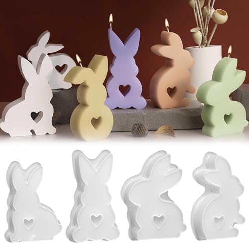 4 Stück Ostern Hase Silikonformen, DIY Hase Silikon Kerzenhalter Gießform, Silikon Giessformen, Ostern Hase Frühling Gießform für DIY Handwerk, Ostern Dekoration von BUKYCAT