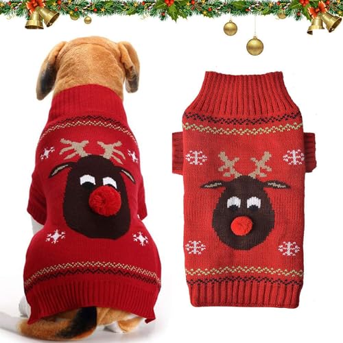 Hundepullover Weihnachten, Dog Sweater, Winter Warmer Hunde Weihnachtspullover, Weihnachten Hund Rollkragenpullover, Kleine Mittelgroße Hunde,Ideal für Welpe,Katze,Hund,Weihnachten (M, C) von BUKYCAT