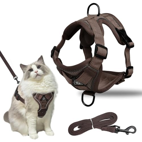Katzengeschirr mit Leine Ausbruchsicher, Katzengeschirr mit Leine Set, Verstellbar Katze Brustgeschirr mit Reflektierend Streifen & Atmungsaktiv Netzgewebe, für Katzen Kätzchen Welpen (S) von BUKYCAT