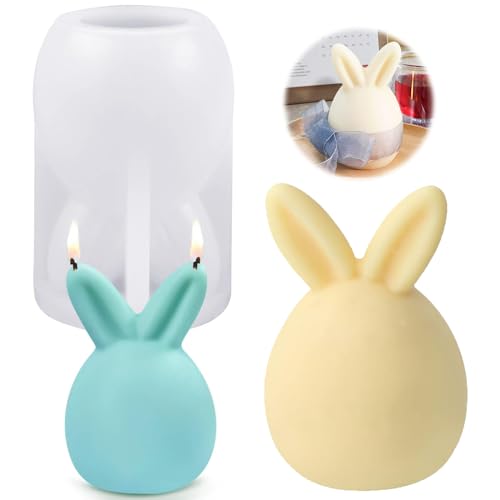 Ostern Kaninchen Silikonform, 3D Osterhase Kerzenformen, Hase Form Silikon Backform, Kerze Silikonform Ohren Hase Kaninchen, Osterhase Silikon Form für DIY Seife, Kerzen, Schokoladenkuchen (1PCS) von BUKYCAT