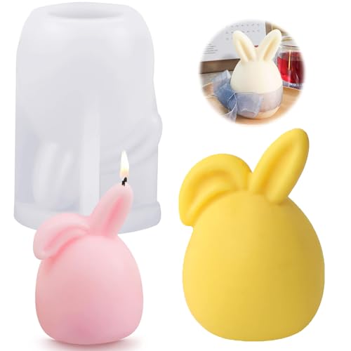 Ostern Kaninchen Silikonform, 3D Osterhase Kerzenformen, Hase Form Silikon Backform, Kerze Silikonform Ohren Hase Kaninchen, Osterhase Silikon Form für DIY Seife, Kerzen, Schokoladenkuchen (B) von BUKYCAT