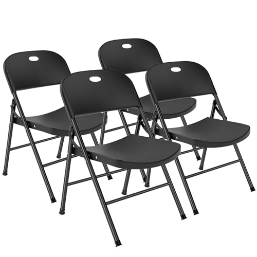 4er Set Gartenstühle, Großer Rücken Gartenstuhl Klappbar, Klappbare Outdoor Stühle Gartenstuhl bis 180 kg Belastbar Essstühle, Stabiler Klappsessel für Garten Balkon Camping Treffen, Schwarz von BULAGE