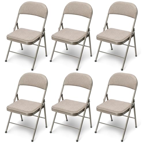 Campingstuhl Faltbar, 6er Set Metal Esstisch Stühle für Esszimmer Küchen Wohnzimmer, Outdoor Klappstuhl für Garten Camping Balkon Terrassen, Besucherstuhl mit Stoff-Kissen, Khaki Campingstuhl Faltbar, 6er Set Metal Esstisch Stühle für Esszimmer Küchen Wohnzimmer, Outdoor Klappstuhl für Garten Camping Balkon Terrassen, Besucherstuhl mit Stoff-Kissen, Khaki von BULAGE