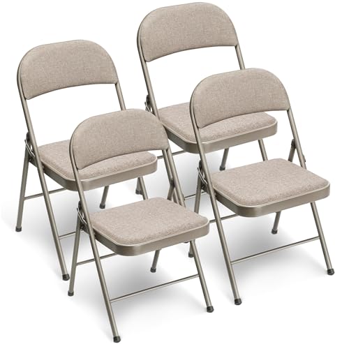 Gartenstühle Stapelbar 4er set Balkonstuhl Campingstuhl Klappbar Stapelstuhl Klappstuhl Outdoor Stühle für Gärten Innenhöfe Balkon Restaurants, Metall Gartenstuhl bis 150 kg Belastbar mit Stoff-Kissen von BULAGE