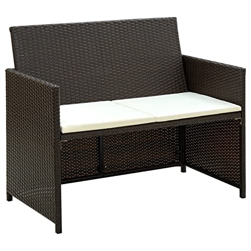 BULANED 2-Sitzer-Gartensofa mit Polstern, Gartenlounge, Garden Sofa, Balkonmöbel, Gartenmöbel, Loungemöbel, Braun Poly Rattan von BULANED