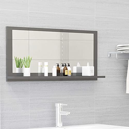 BULANED Badspiegel, Wandspiegel, Badezimmerspiegel, Badezimmer Spiegel, Bathroommirror, Hochglanz-Grau 80x10,5x37 cm Spanplatte von BULANED