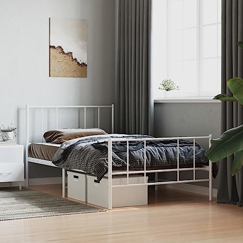 BULANED Bettgestell mit Kopf- und Fußteil Metall Weiß 100x190 cm, Bettrahmen, Betten, Bed Frame, Gästebett, Schlafzimmerbett, Metallbett von BULANED