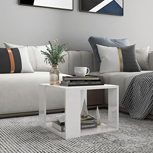 BULANED Couchtisch, Wohnzimmertisch, Wohnzimmer Tisch Für Couch, Coffee Table, Beistelltisch, Sofatisch, Hochglanz-Weiß 40x40x30 cm Holzwerkstoff von BULANED