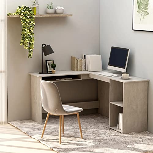 BULANED EckSchreibtisch, Computertisch, Arbeitstisch, Home Office Desk, Schreibtischorganizer, Büroschreibtisch, in L-Form Betongrau 120×140×75 cm Spanplatte von BULANED