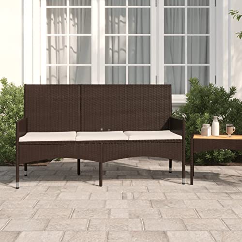 BULANED Gartenbank 3-Sitzer mit Kissen, Sitzbank Garten, Sitzbank Outdoor, Balkon Bank, Parkbank, Balkonbank, Braun Poly Rattan von BULANED