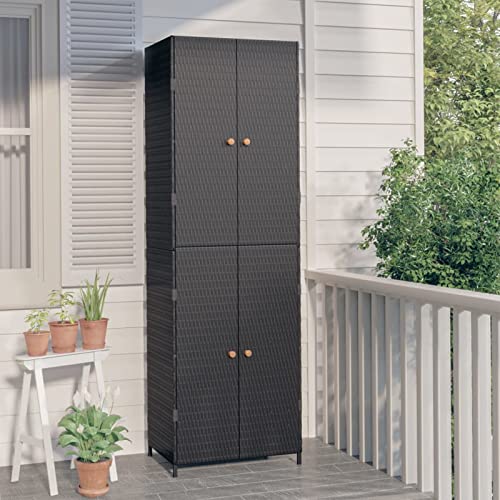 BULANED Gartenschrank, Pflanztisch, Grilltisch, Außen Schrank, Outdoor Schrank, Balkonschrank, Vorratsschrank, Terrassenschrank, Schwarz 59x40x180 cm Poly Rattan von BULANED