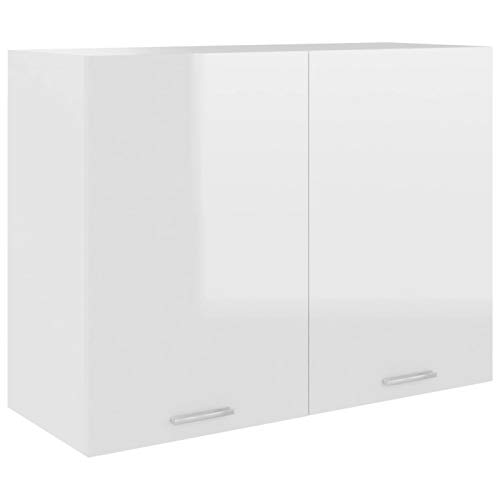 BULANED Hängeschrank, Küchenhängeschränke, Küchenschrank Hängend, Wall Cabinet, Oberschrank, Wandschrank Küche, Hochglanz-Weiß 80x31x60 cm Spanplatte von BULANED