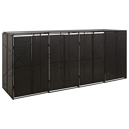 BULANED Mülltonnenbox für 4 Tonnen, Mülltonnenverkleidung, Gerätebox, Müllbox, Mülltonne, Mülleimer Trennsystem, Mülltonnenboxen,Schwarz 274x80x117 cm Poly Rattan von BULANED