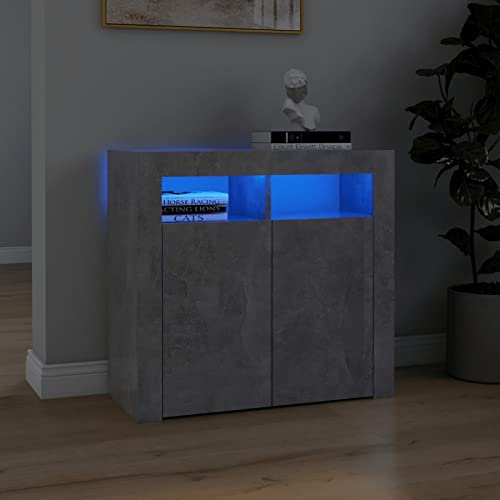 BULANED Sideboard mit LED-Leuchten, Kommode, Kommoden & Sideboards, Schrank Wohnzimmer, Commode, Schlafzimmerkommode, Betongrau 80x35x75 cm von BULANED