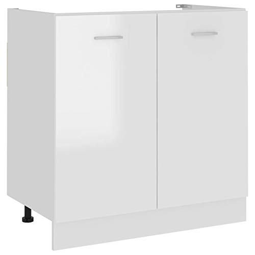 BULANED Spülenunterschrank, Spülenschrank, Unterschrank, Küchenunterschränke, Küchenunterschrank, Spülschrank, Hochglanz-Weiß 80x46x81,5 cm Spanplatte von BULANED