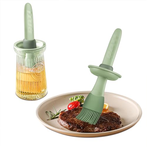 BULANGDE Ölflasche Glas mit Grill Backpinsel Silikonpinsel Backen 200ml,Wärmebeständigkeit Leicht Reinigende für Küchen Kochen BBQ Lebensmittel Oil Bottle Pastry Brush Ölspender (Grün) von BULANGDE