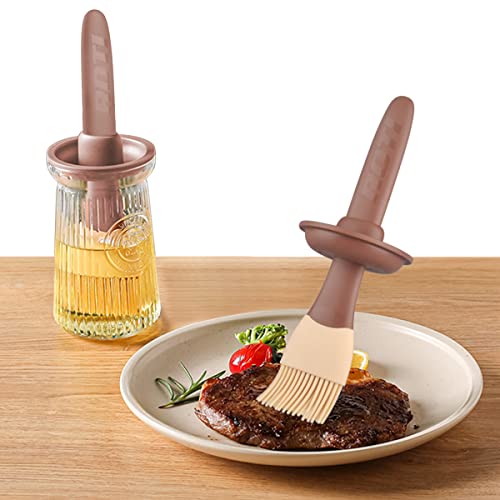 BULANGDE Ölflasche Glas mit Grill Backpinsel Silikonpinsel Backen 200ml,Wärmebeständigkeit Leicht Reinigende für Küchen Kochen BBQ Lebensmittel Oil Bottle Pastry Brush Ölspender (Khaki) von BULANGDE