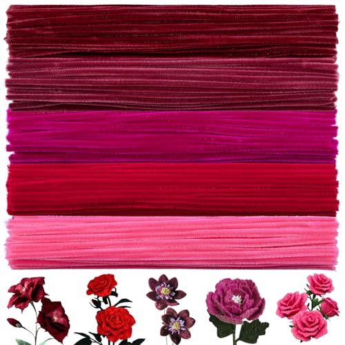BULANGDE 250 Stück Pfeifenputzer zum Basteln Rot, Pfeifenreiniger Blumen Set 30cm Lang 8mm Dick, Chenilledraht Pipe Cleaner für DIY-Kunst, Kinder Handwerk, Festdekoration (5 Farbverlauf Rot)​ von BULANGDE