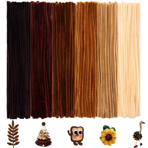 BULANGDE 300 Pfeifenputzer Braun zum Basteln Bunte 30cm Lang 8mm Dick,Pfeifenreiniger Blumen Pipe Cleaner Set für DIY-Deko,Festdekoration,Spielen/Lernen,Kinder Handwerk (6 Farbverlauf Braun) von BULANGDE