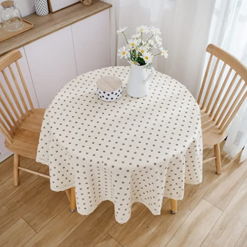 BULANGDE Tischdecke Rund Baumwolle und Leinen mit Blumendruck 150cm, Tischtücher Runde Abwaschbare Staubdicht Tablecloth Round, Tischdecken für Esstisch Wohnzimmer Picknick(Beige) von BULANGDE