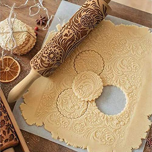 Teigroller Weihnachten Nudelholz mit muster, Weihnachten 3D Elch Schneeflocke Paisley Ölzweig teigroller muster für DIY Weihnachten Küche Plätzchen nach dem (35 cm* 5 cm) von Bulla