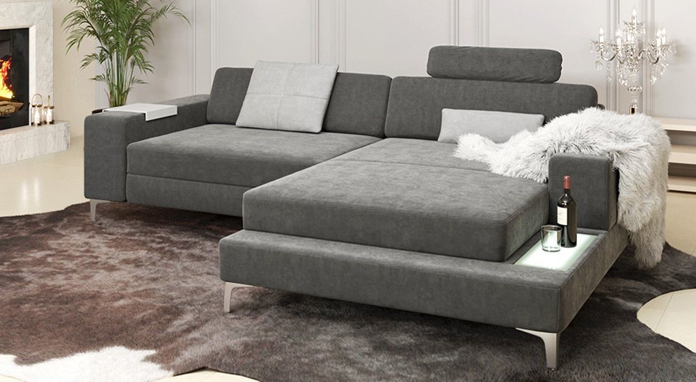 BULLHOFF Ecksofa Designsofa Ecksofa Eckcouch L-Form Sofa LED Couch Wohnlandschaft Anthrazit Dunkelgrau XXL Ottomane »MÜNCHEN IV« von BULLHOFF von BULLHOFF