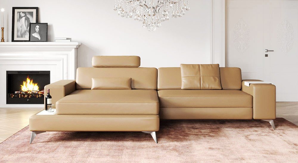 BULLHOFF Ecksofa Leder Ecksofa Eckcouch L-Form Designsofa LED Wohnlandschaft Leder Sofa Couch XXL Grau Cognac »MÜNCHEN IV« von BULLHOFF, Made in Europe von BULLHOFF