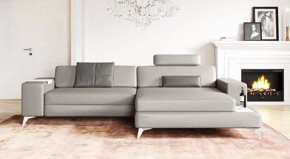 BULLHOFF Ecksofa Leder Ecksofa Eckcouch L-Form Designsofa LED Wohnlandschaft Leder Sofa Couch XXL Grau Cognac »MÜNCHEN IV« von BULLHOFF, Made in Europe von BULLHOFF