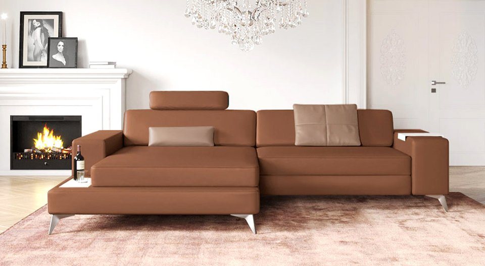 BULLHOFF Ecksofa Leder Ecksofa Eckcouch L-Form Designsofa LED Wohnlandschaft Leder XXL Sofa Couch Cognac Braun »MÜNCHEN IV« von BULLHOFF, Made in Europe von BULLHOFF