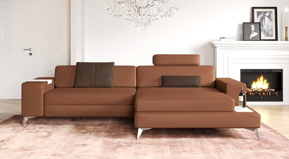 BULLHOFF Ecksofa Leder Ecksofa Eckcouch L-Form Designsofa LED Wohnlandschaft Leder XXL Sofa Couch Cognac Braun »MÜNCHEN IV« von BULLHOFF, Made in Europe von BULLHOFF