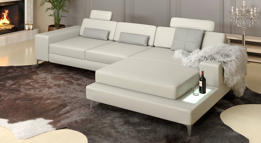 BULLHOFF Ecksofa Ledercouch Wohnlandschaft Leder Ecksofa Designsofa Eckcouch L-Form LED Couch Leder Sofa XXL anthrazit weiss grau »MÜNCHEN III« von BULLHOFF von BULLHOFF