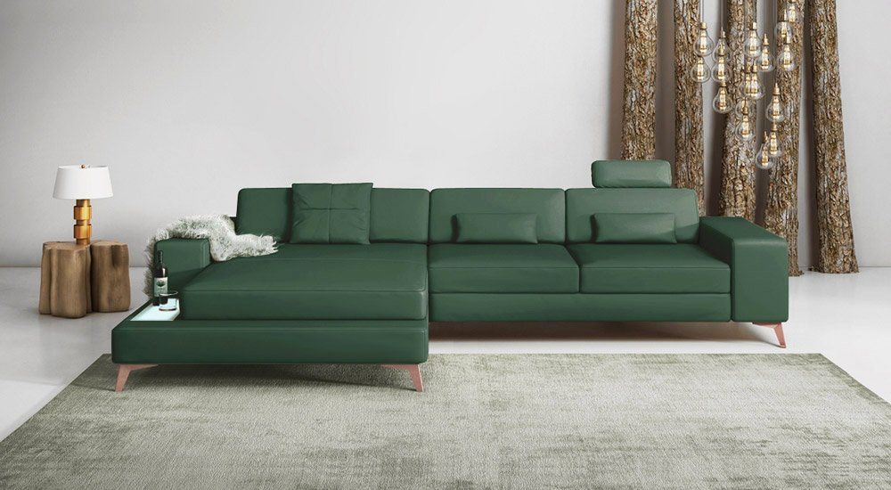 BULLHOFF Ecksofa Ledersofa Ecksofa Designsofa Couch L-Form LED Sofa grün MÜNCHEN III von BULLHOFF