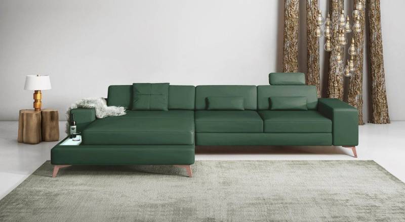 BULLHOFF Ecksofa Ledersofa Ecksofa Designsofa Couch L-Form LED Sofa grün MÜNCHEN III von BULLHOFF