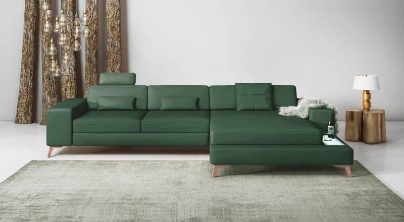 BULLHOFF Ecksofa Ledersofa Ecksofa Designsofa Couch L-Form LED Sofa grün MÜNCHEN III von BULLHOFF