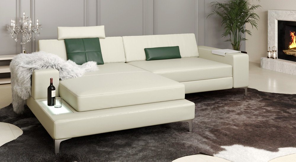 BULLHOFF Ecksofa Ledersofa Ecksofa Eckcouch L-Form Designsofa LED Wohnlandschaft Leder XXL Sofa Leder Couch Taupe Creme »MÜNCHEN IV« von BULLHOFF von BULLHOFF