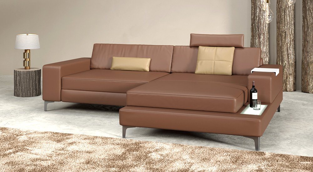 BULLHOFF Ecksofa Ledersofa Ecksofa Sofa Leder Eckcouch L-Form Designsofa LED Wohnlandschaft Couch XXL Braun Cognac Taupe »MÜNCHEN IV« von BULLHOFF von BULLHOFF