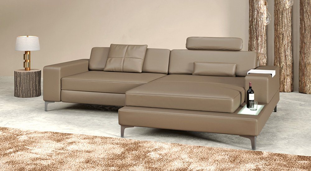 BULLHOFF Ecksofa Ledersofa Ecksofa Sofa Leder Eckcouch L-Form Designsofa LED Wohnlandschaft Couch XXL Braun Cognac Taupe »MÜNCHEN IV« von BULLHOFF von BULLHOFF