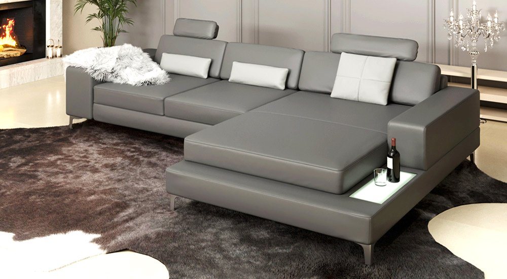 BULLHOFF Ecksofa Ledersofa Wohnlandschaft Leder Ecksofa Designsofa Eckcouch L-Form LED Sofa Leder Couch XXL weiss grau »MÜNCHEN III« von BULLHOFF von BULLHOFF