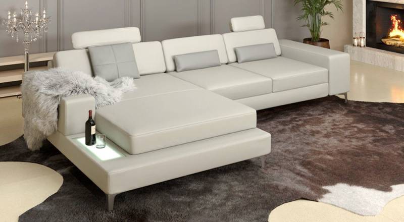 BULLHOFF Ecksofa Ledersofa Wohnlandschaft Leder Ecksofa Designsofa Eckcouch L-Form LED Sofa Leder Couch XXL weiss grau »MÜNCHEN III« von BULLHOFF von BULLHOFF