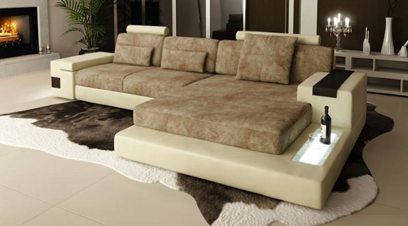 BULLHOFF Ecksofa Wohnlandschaft Ecksofa Leder/Stoff Designsofa L-Form Eckcouch LED Sofa Couch XXL Ottomane weiß grau »HAMBURG III« von BULLHOFF, made in Europe, das ORIGINAL"" von BULLHOFF