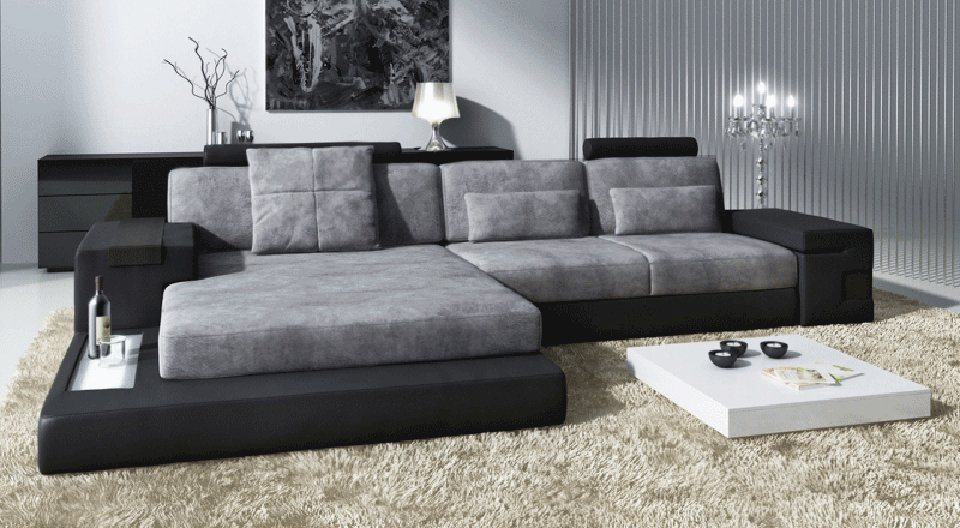 BULLHOFF Ecksofa Wohnlandschaft Ecksofa Leder/Stoff Designsofa L-Form Eckcouch LED Sofa Couch XXL Ottomane weiß grau »HAMBURG III« von BULLHOFF, made in Europe, das ORIGINAL"" von BULLHOFF