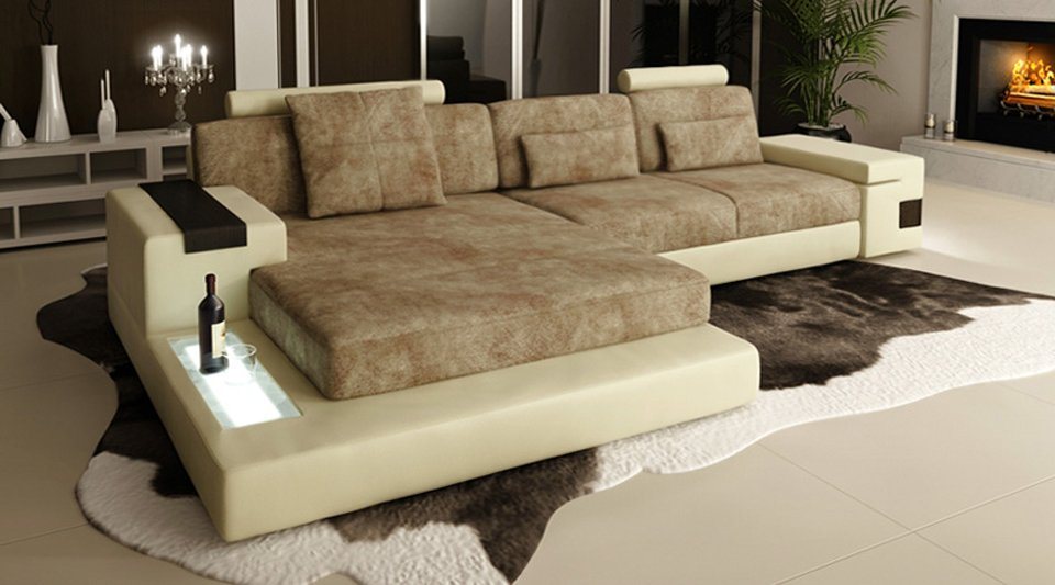 BULLHOFF Ecksofa Wohnlandschaft Ecksofa Leder/Stoff Designsofa L-Form Eckcouch LED Sofa Couch XXL Ottomane weiß grau »HAMBURG III« von BULLHOFF, made in Europe, das ORIGINAL"" von BULLHOFF